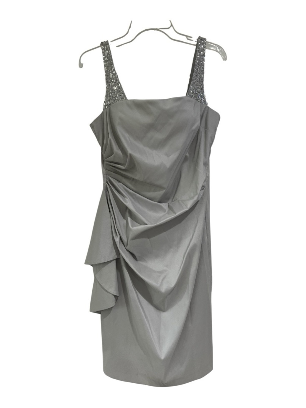 Maggy London Silver Draped Midi Dress with Beaded Straps